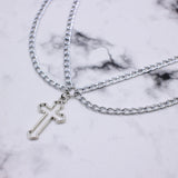 Kpop Women Neck Chain Cross Choker Necklaces Double Layer Pendant