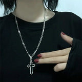 Kpop Women Neck Chain Cross Choker Necklaces Double Layer Pendant