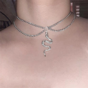 Kpop Women Snake Choker Double Layer Pendant Jewelry Collar
