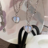 Kpop Y2k Butterfly Pendant Necklace Silver Heart Chain Choker