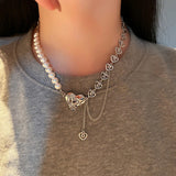 Kpop Y2k Butterfly Pendant Necklace Silver Heart Chain Choker