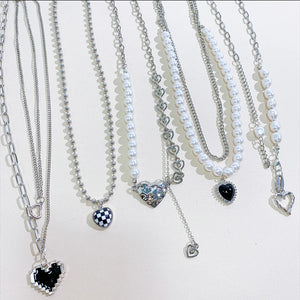 Kpop Y2k Butterfly Pendant Necklace Silver Heart Chain Choker