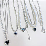 Kpop Y2k Butterfly Pendant Necklace Silver Heart Chain Choker