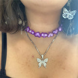 Kpop Y2k Goth Acrylic Peach Heart Choker Necklace