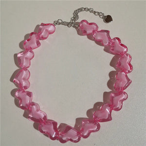 Kpop Y2k Goth Acrylic Peach Heart Choker Necklace