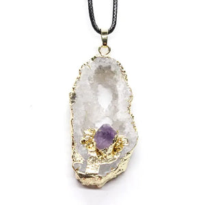 Crystal Inlay Amethyst Geode Pendant Jewelry