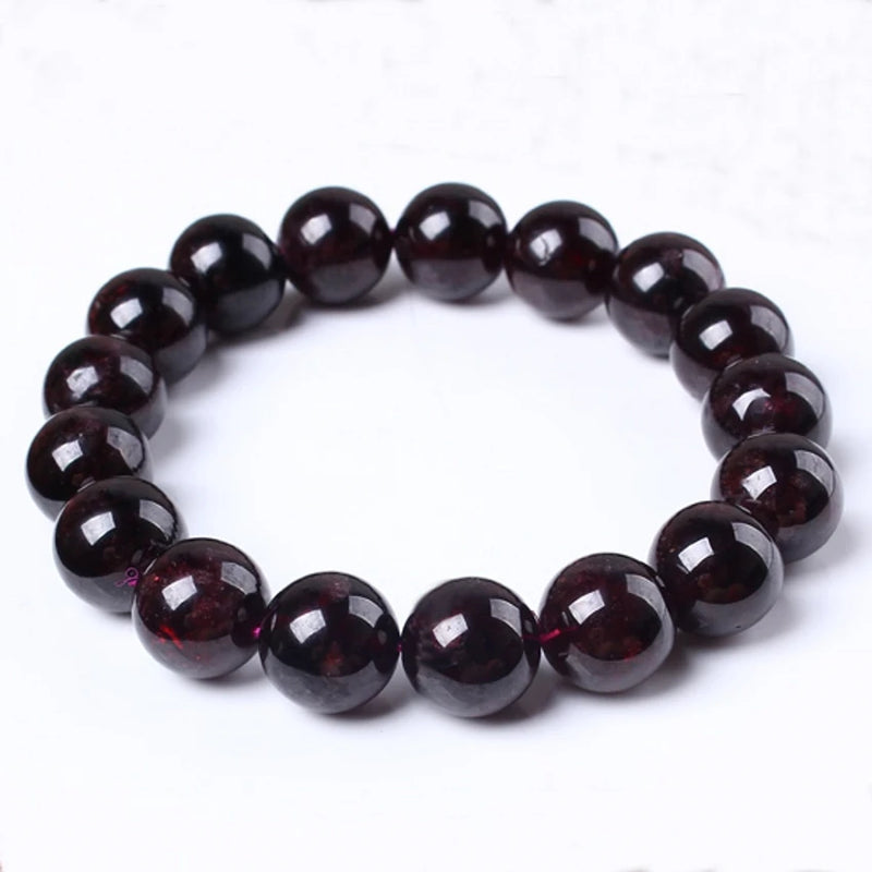 Natural Garnet Stone 12mm Round Beads Stretch Bracelet Jewelry