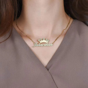 KristenCo 3D Nameplate Necklace Two Crown Plated Name Pendant Chain