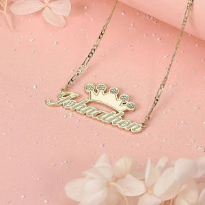 KristenCo 3D Nameplate Necklace Two Crown Plated Name Pendant Chain