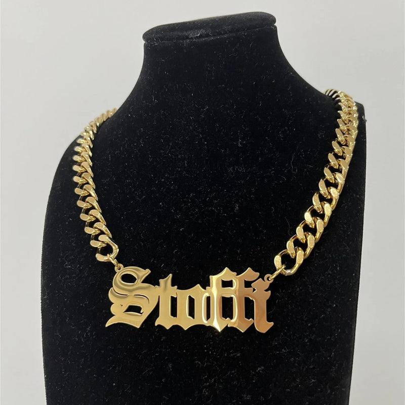 KristenCo 8mm Thick Name Necklace Old English Name Necklace