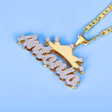 KristenCo Double Nameplate Necklace With Flat Chain Crown Pendant Jewelry