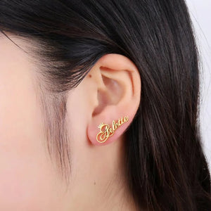 Personalized Letter Stud Earrings With Crown Nameplate