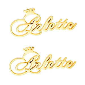 Personalized Letter Stud Earrings With Crown Nameplate