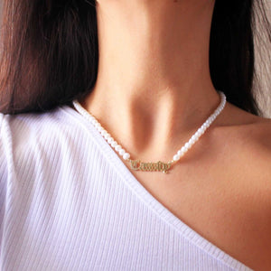 KristenCo Personalized Pearl Name Necklace Pendant for Women