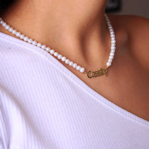 KristenCo Personalized Pearl Name Necklace Pendant for Women