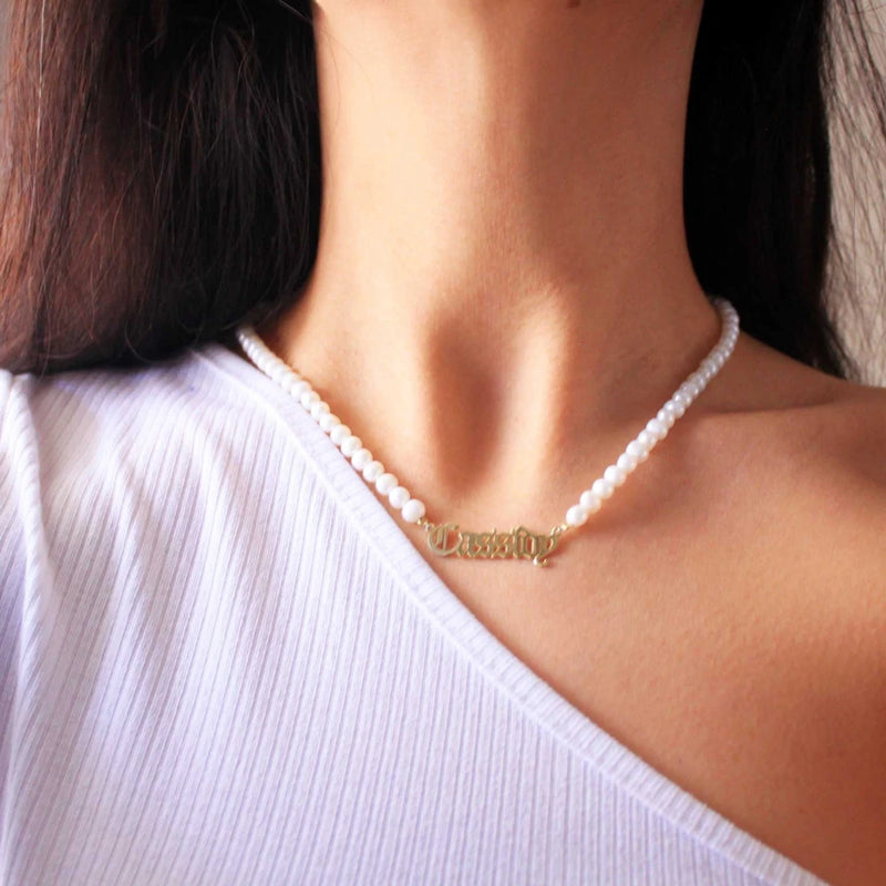 KristenCo Personalized Pearl Name Necklace Pendant for Women