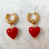 Vintage Kashmir Women Pink Glaze Heart Earrings