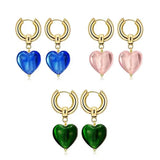 Vintage Kashmir Women Pink Glaze Heart Earrings