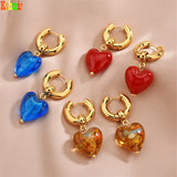 Vintage Kashmir Women Pink Glaze Heart Earrings