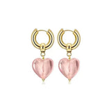 Vintage Kashmir Women Pink Glaze Heart Earrings
