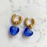 Vintage Kashmir Women Pink Glaze Heart Earrings
