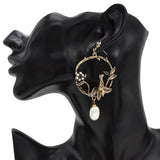 Kshmir Vintage Metal Pearl Flower Bird Earrings