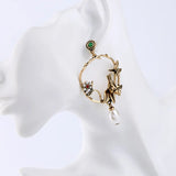 Kshmir Vintage Metal Pearl Flower Bird Earrings