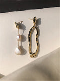 Kshmir Freshwater Pearl Asymmetric Earring Metallic Exaggerated Long stud Earrin