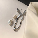Kshmir Freshwater Pearl Asymmetric Earring Metallic Exaggerated Long stud Earrin