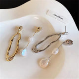 Kshmir Freshwater Pearl Asymmetric Earring Metallic Exaggerated Long stud Earrin