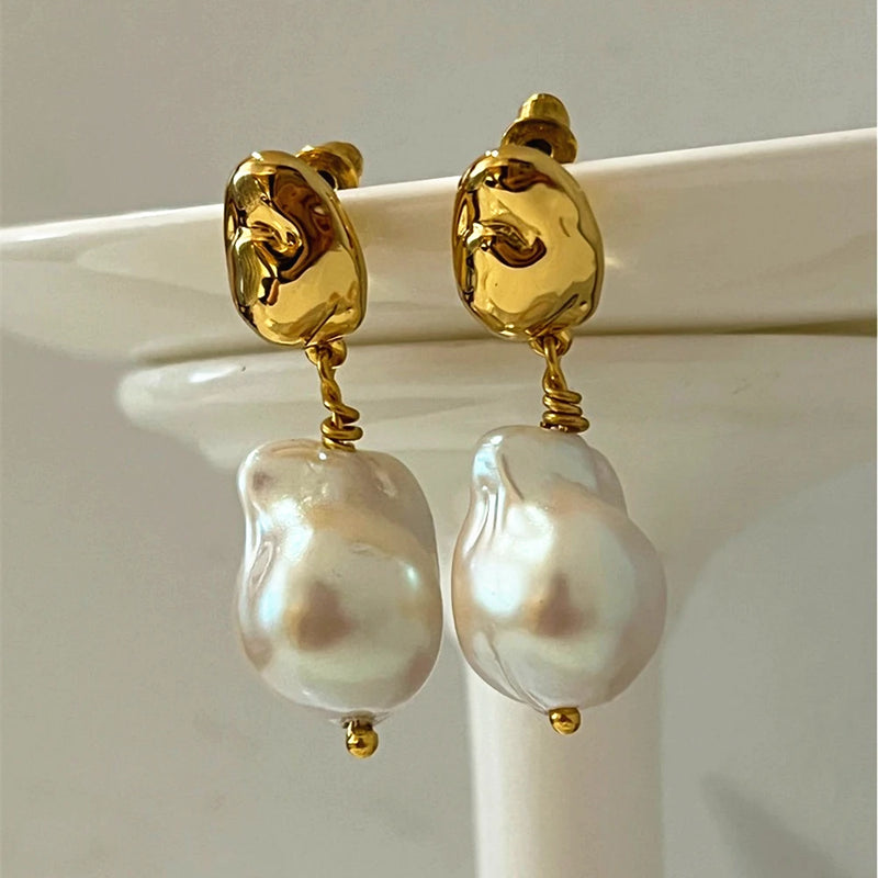 Kshmir French Retro Baroque Pearl Pendant Earrings for Women