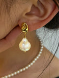 Kshmir French Retro Baroque Pearl Pendant Earrings for Women
