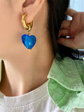 Kshmir Glass Heart-shaped Earrings Round Large Hanging Earrings