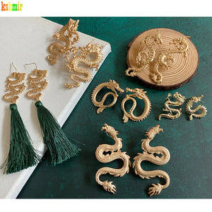 Kshmir Baroque Dragon Totem Tassel Earrings Rhinestone Hip-hop Exaggerated Women