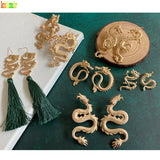 Kshmir Baroque Dragon Totem Tassel Earrings Rhinestone Hip-hop Exaggerated Women