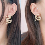 Kshmir Baroque Dragon Totem Tassel Earrings Rhinestone Hip-hop Exaggerated Women