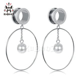 Kubooz Stainless Steel Pearl Hoop Earring Gauges Piercing