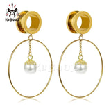 Kubooz Stainless Steel Pearl Hoop Earring Gauges Piercing