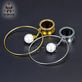 Kubooz Stainless Steel Pearl Hoop Earring Gauges Piercing