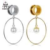 Kubooz Stainless Steel Pearl Hoop Earring Gauges Piercing