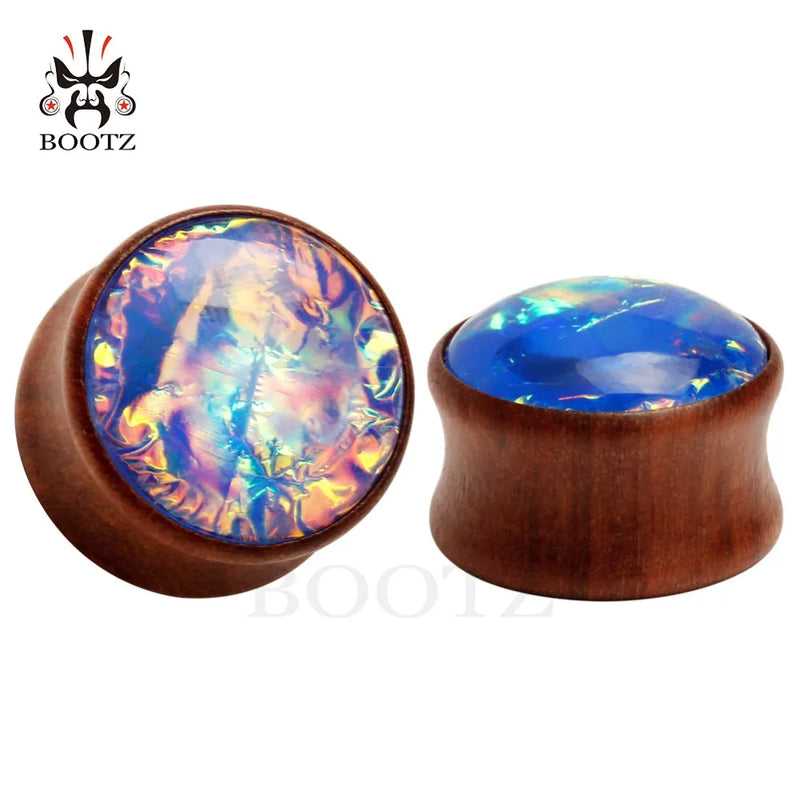 Kubooz Colorful Wood Gem Ear Piercing Gauges Body Jewelry Ears Tunnel and Plugs