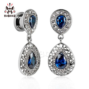 Kubooz Crystal Dangle Ear Piercing Body Jewelry Plugs Tunnels Pair 2pcs