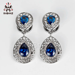 Kubooz Crystal Dangle Ear Piercing Body Jewelry Plugs Tunnels Pair 2pcs