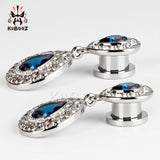 Kubooz Crystal Dangle Ear Piercing Body Jewelry Plugs Tunnels Pair 2pcs