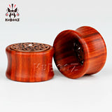 Kubooz Wood Ear Plugs Tunnels Metal Crystal Pair Ear Gauges