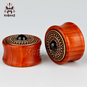 Kubooz Wood Ear Plugs Tunnels with Metal Logo - Pair