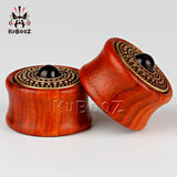 Kubooz Wood Ear Plugs Tunnels with Metal Logo - Pair