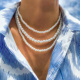 KunJoe 3pcs/set Pearls Choker Necklace for Men Women