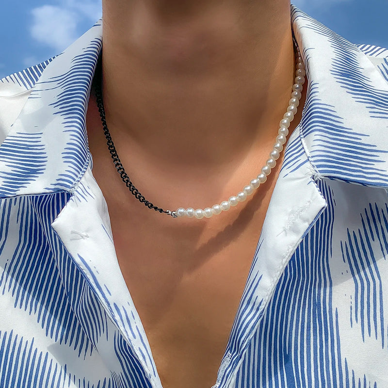 KunJoe 3pcs/set Pearls Choker Necklace for Men Women