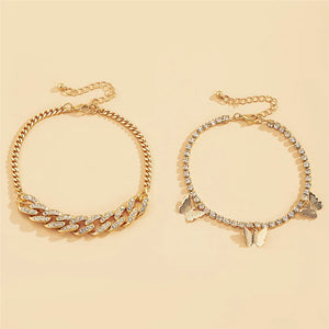 Bohemian Rhinestone Chain Anklet Set Foot Beach Jewelry